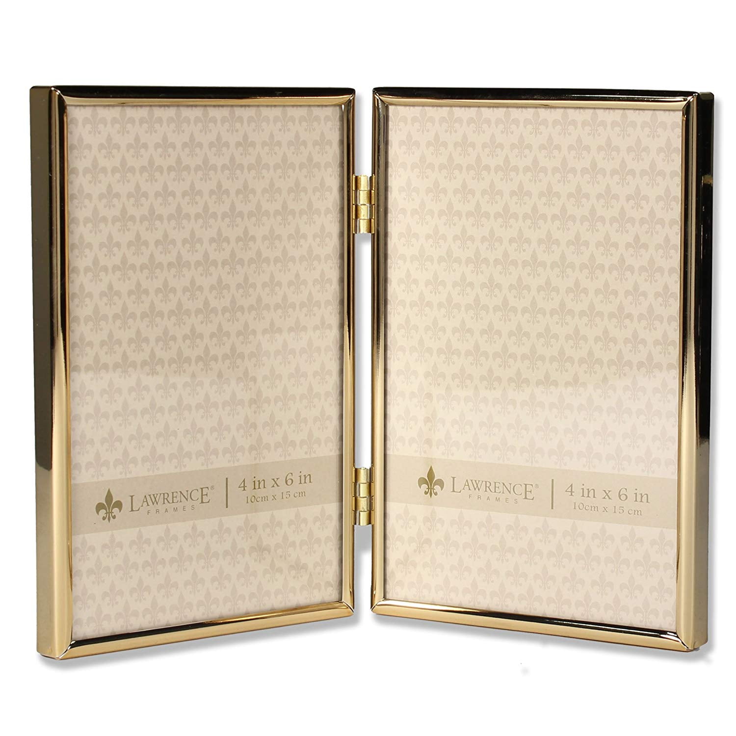 4x6 Hinged Double Simply Gold Metal Picture Frame, Contemporary gold