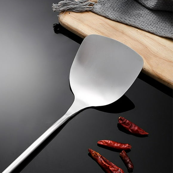 Espátula de acero inoxidable con mango de madera, utensilio de cocina de metal para wok, freír, herramienta de cocina, pala resistente al calor para saltear y voltear alimentos, agarre fácil, diseño