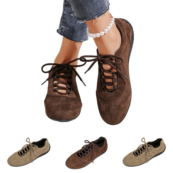 Lace Up Ballet Sneakers for Women Round Toe Sneakerina Shoes Slip On Ballerina Flats Comfortable Fashion Walking Shoes, 43