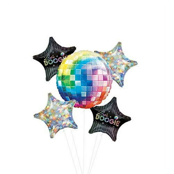 Dance Fever 70's Disco Party Supplies Let's Boogie Balloon Bouquet Decorations with Holographic Stars
