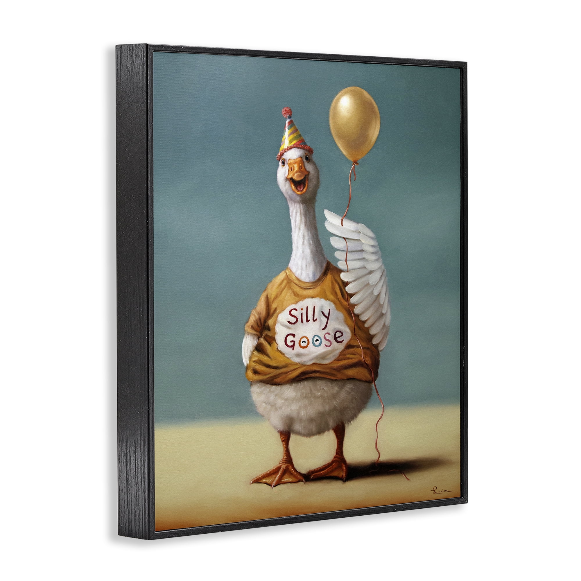 Stupell Industries Silly Goose with Balloon Black Framed Giclee Art, design by Lucia Heffernan