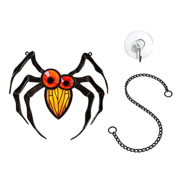 Colorful Spider Stained Glass Suncatcher Hanging for Window, Art Pendants Bats Halloween Decorations