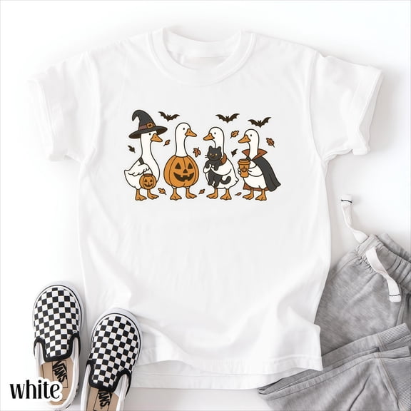 Women's Halloween Goose T-Shirt Festive Costume Graphic Tee Cute Animal Character Top White S-5XL