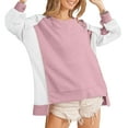 thumbnail image 3 of Dazajoo Oversized Waffle Knit Sweatshirt Women Color Block Crewneck Shirts 2024 Fall Outfits Fashion Teen Girls Y2k Winter Long Sleeve Clothes,Pink,M, 3 of 10