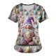 thumbnail image 5 of Pullover Impreso de Pascua de las Mujeres, Nuevo Cuello en V de Manga Corta Casual Top para Uso Diario Y de Fiesta, Camiseta de Cuidado de la Moda Elástica, 5 of 5