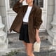 thumbnail image 1 of Blazer para mujer, color liso, solapa, manga larga, chaqueta de cuero, top de poliéster para mujer, 1 of 9