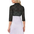 thumbnail image 3 of INSPIRE CHIC Elegant Lace Bolero Shrug for Women 3/4 Sleeve Sheer Floral Lace Cardigan Top XS Black, 3 of 6