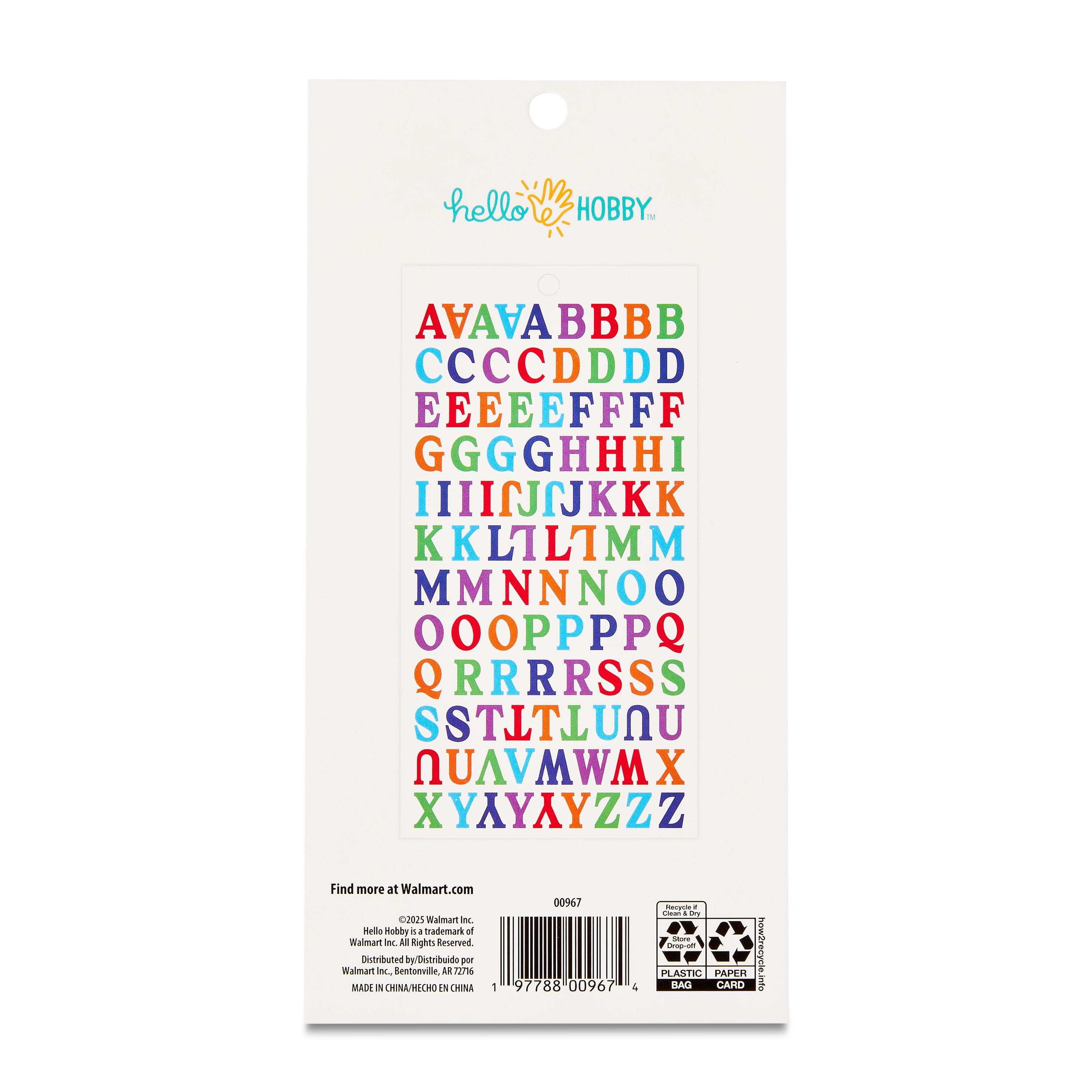 Hello Hobby Alphabet Stickers for Kids, Ages 3+, 102 Multicolor Count