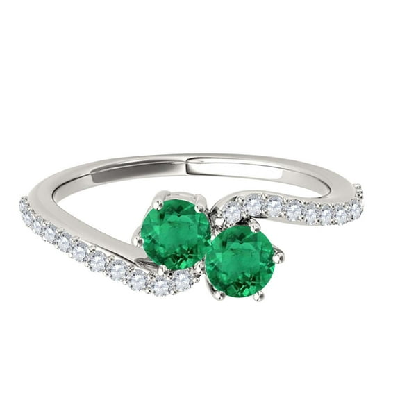 Mauli Jewels Engagement Rings for Women 1 Carat Two Stone Emerald and Diamond Ring 4 Prong14K White Gold
