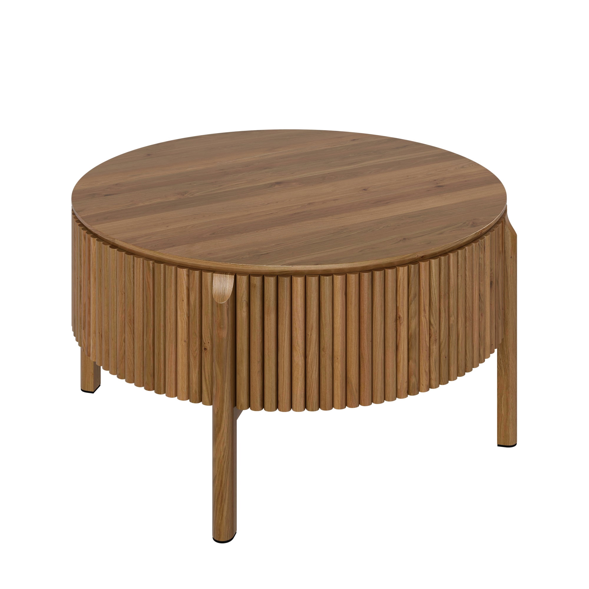 30.3-Inch Round Lift-Top Coffee Table with Hidden Storage and Fluted Base, Modern Farmhouse Center Table and Cocktail Table for Living Room, Walnut