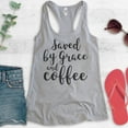 thumbnail image 2 of Saved By Grace And Coffee Tank Top, Ladies Racerback Tank Top, Coffee Tank, Caffeine Latte Espresso Tank, Heather Gray, Large, 2 of 3