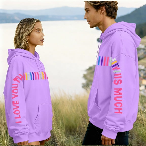BLTIBY I Love You This Much Valentine's Sweatshirts Hoodies for Women Men Long Sleeve Drawstring Cute Pullover Tops Fashion Holiday Outfit with Pockets Multicolor XXL