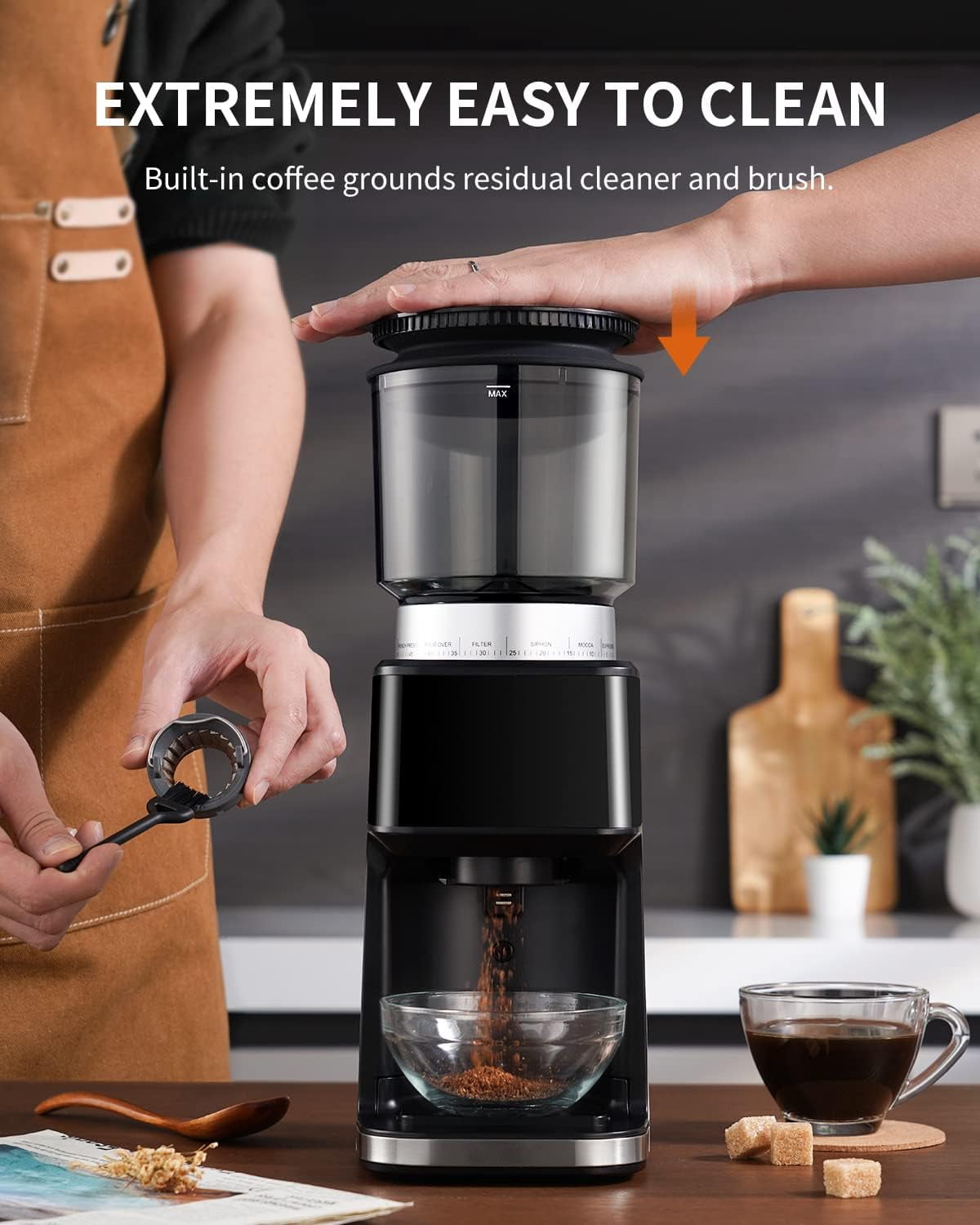 GDOR Conical Burr Espresso Coffee Grinder Electric with Precision Timer 2.0, Touchscreen Adjustable Burr Mill with 51 Precise Settings for Home Use, Anti-static, Stainless Steel