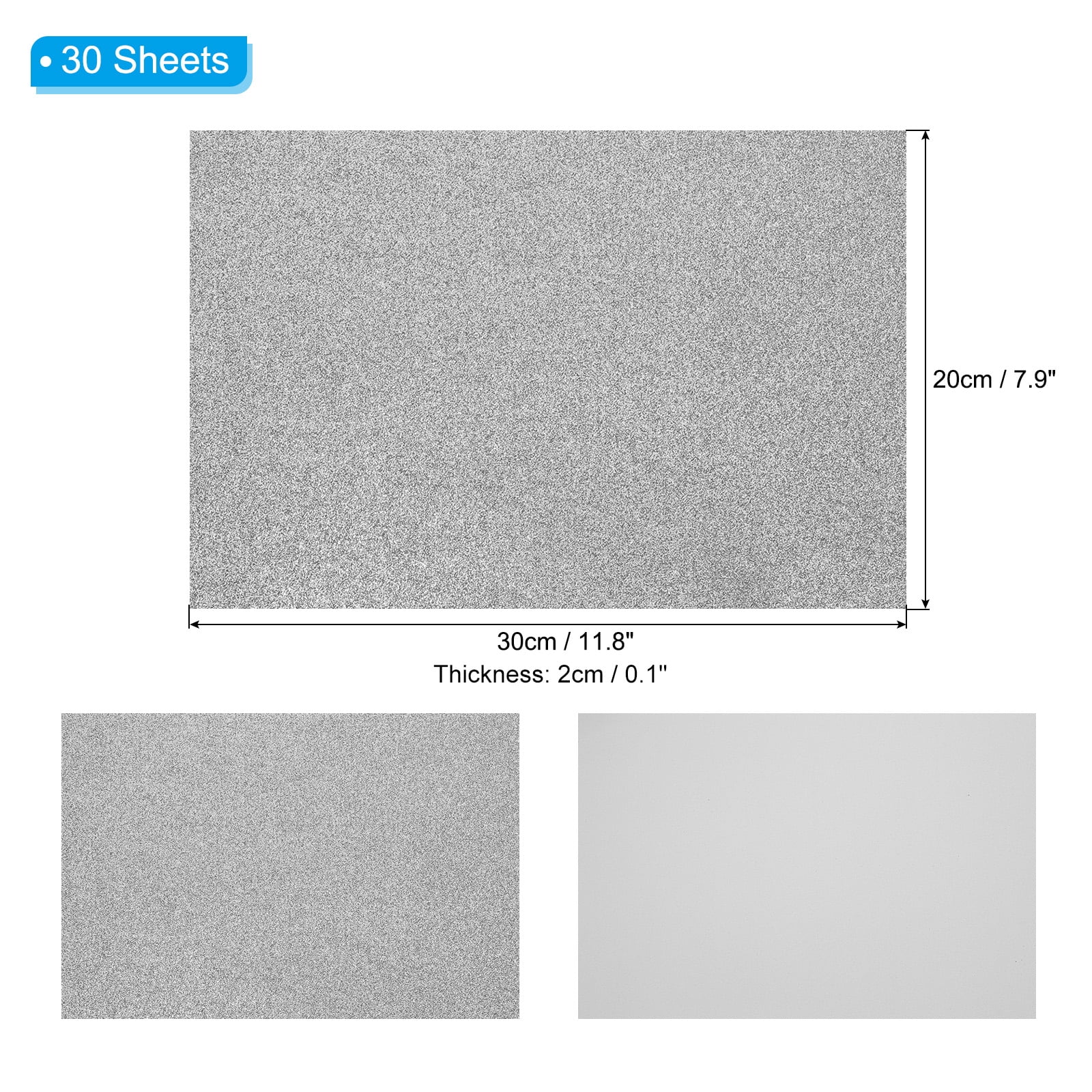 Uxcell Gray Shiny EVA Glitter Foam Sheet 11.8 x 7.9 Inch 2mm Thick with Back Adhesive Sparkle EVA Glitter Felt for Crafts DIY Project, 30 Pcs