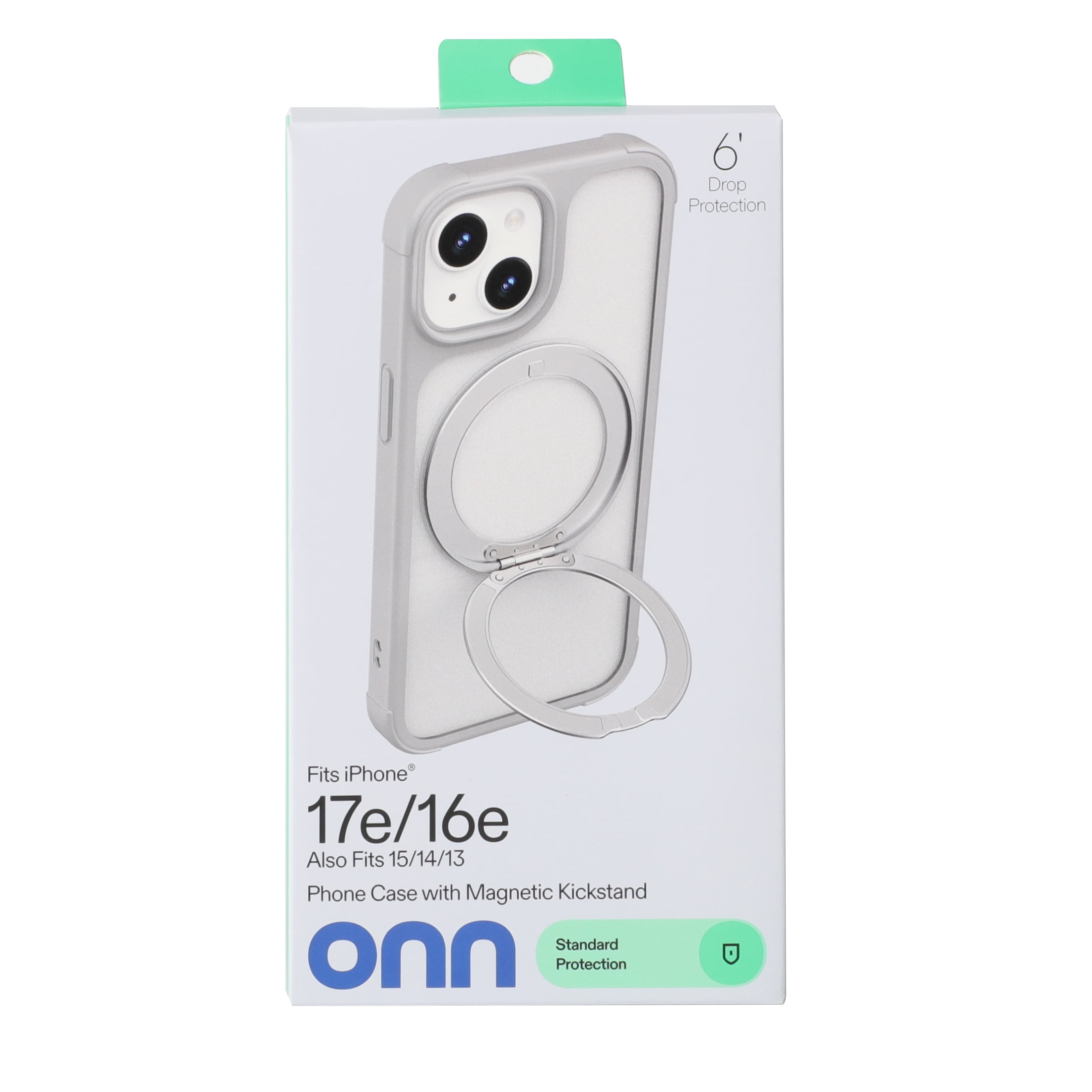 onn iPhone 13/14/15/16E/17E Bumper Phone Case with MagSafe & 360 Ring Kickstand, Clear