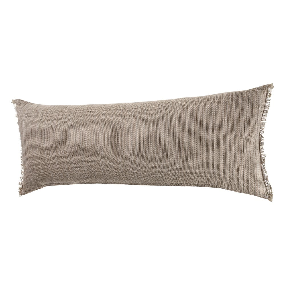 LR Home Bennett 14" x 36" Tan Fringed Linen Blend Adult Decorative Lumbar Throw Pillow Cover