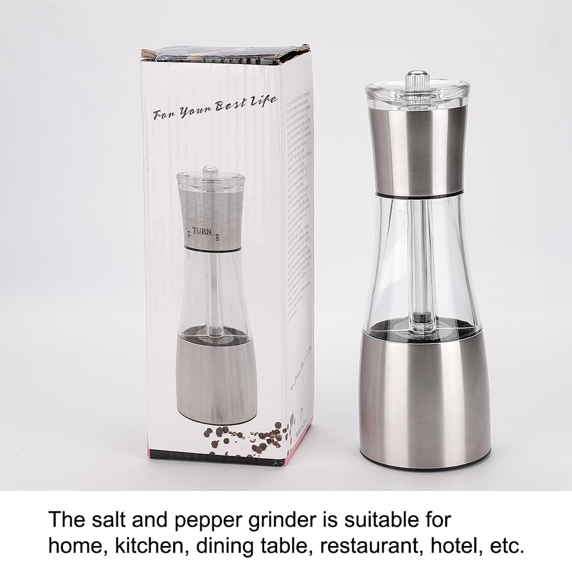 Dual Use Stainless Steel Pepper Grinder 7.3" Adjustable Coarseness Salt
