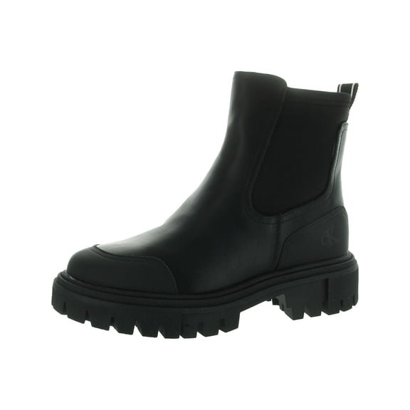 Calvin Klein Womens REMOLA Lugged Sole Faux Leather Ankle Boots