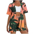 thumbnail image 2 of YueHuiYing Women's Two-Piece Shirt Sets Short Sleeve Summer Casual Linen Shirt Elastic Waist Short Sets Outfits, 2 of 5