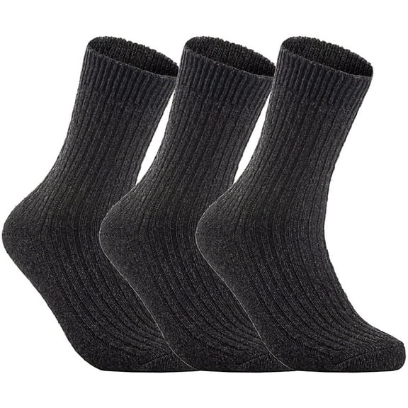 Lovely Annie Women's 3 Pairs Wool Knitted Socks One Size 6-9 Dark Gray