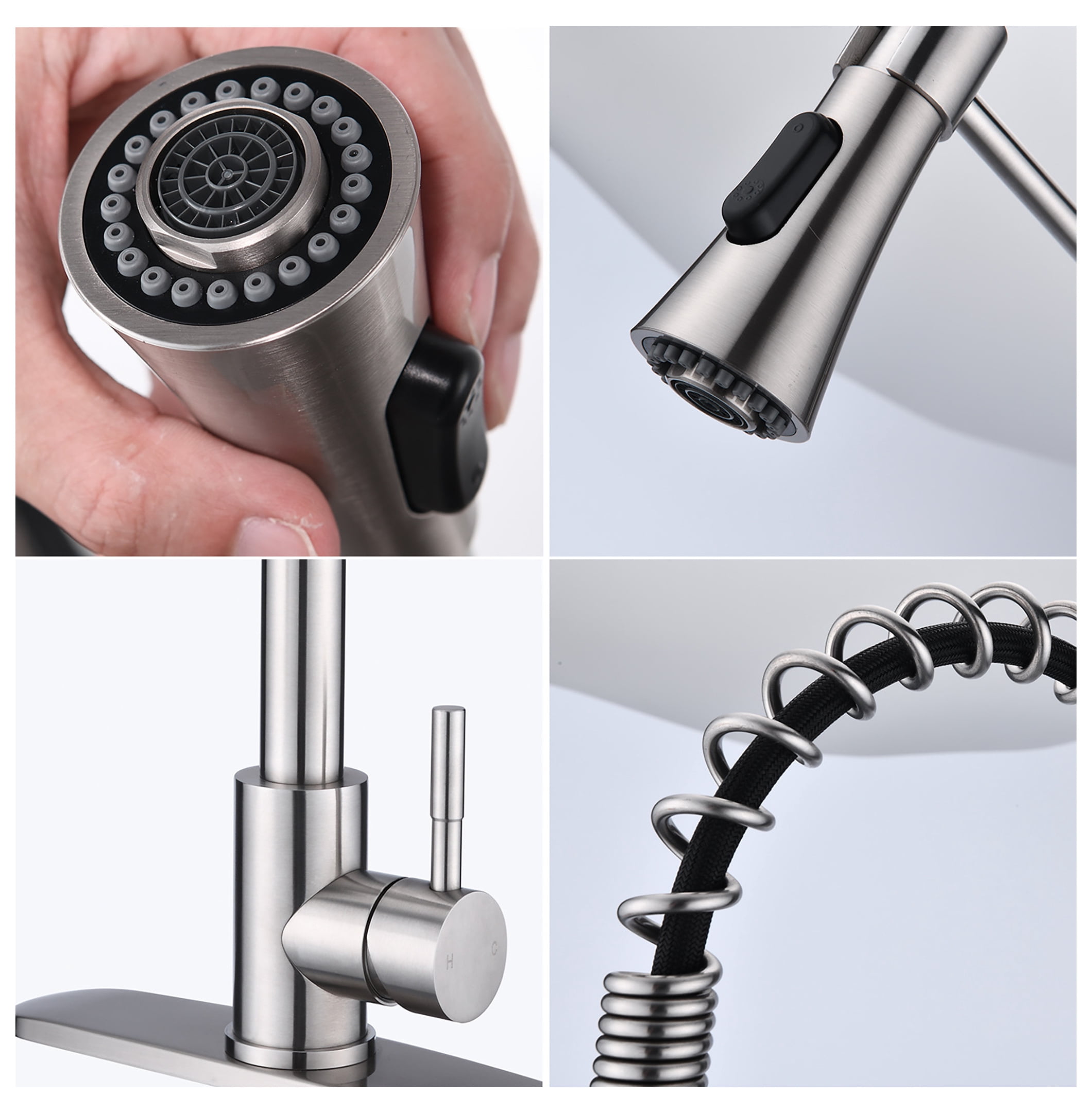 Brushed Single Handle Modern Spring High Arc Kitchen Faucet Water Filter System Bends as You Want