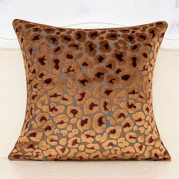 Brown Floral Throw Pillow Cover 18 x 18 Inch Cut Velvet Sqaure Luxury Cover for Couch Living Room Bedroom