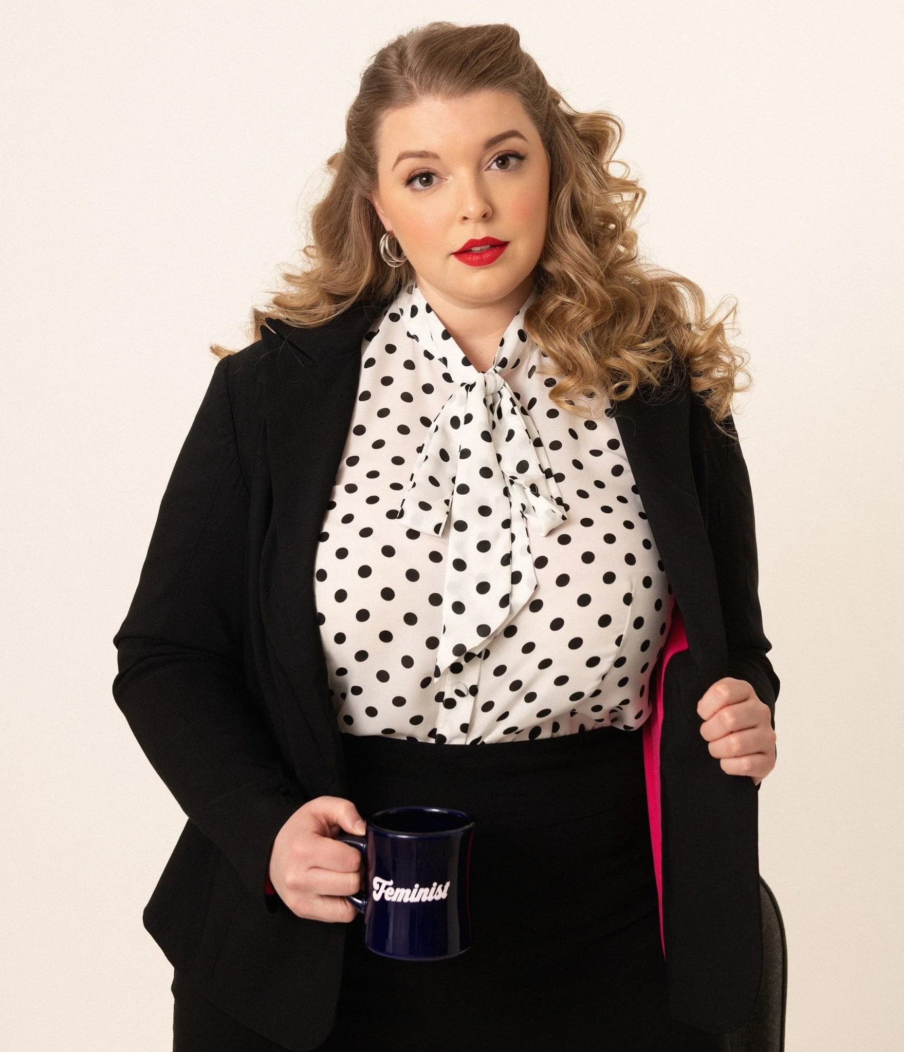 plus size black and white polka dot blouse