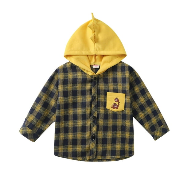 Gibobby Camisas De Vestir Niños pequeños de manga larga a cuadros estampados Tops camisa abrigo Sudadera con capucha conjunto de ropa para niños ropa(Amarillo, 2-3 Años)