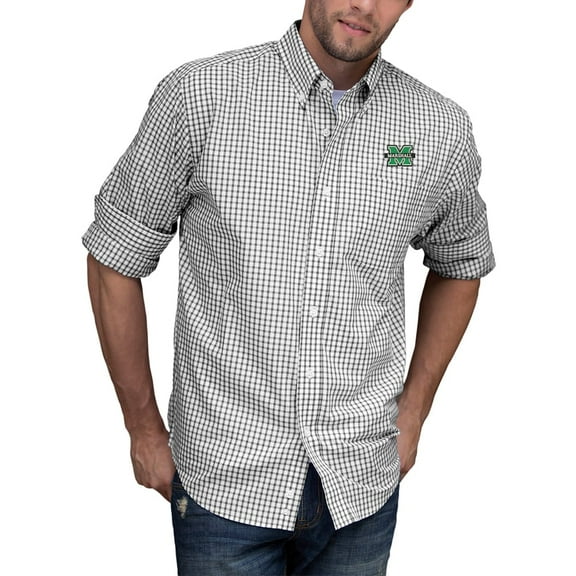 Men's Gray/White Marshall Thundering Herd NCAA Gingham Button-Down Check Shirt