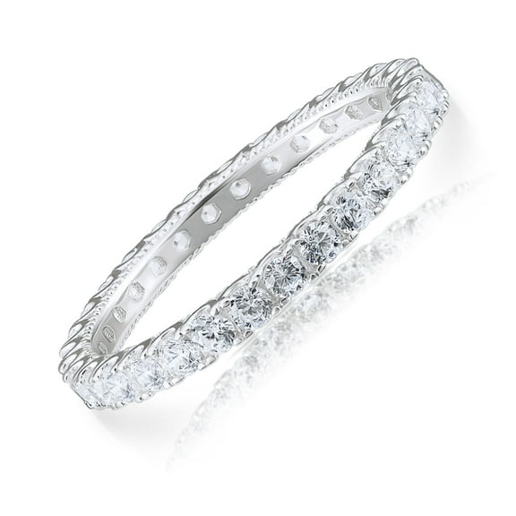 Tilo Jewelry 925 Solid Sterling Silver 2MM CZ Fancy Eternity Band Ring for Women - Size 5
