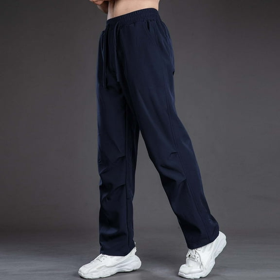 tarylea Mens Pants Straight Leg Elastic Waist Drawstring Open Bottom Trousers Casual Loose Dailywear Solid Color Pants
