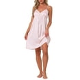 thumbnail image 2 of INSPIRE CHIC Women's Silky Satin Camisole Nightgown and Lace 3/4 Sleeve Robe Set 2 Piece Pajamas M Pink, 2 of 6