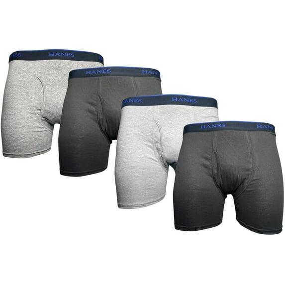 Hanes Men's Tagless ComfortBlend 4 Pack Boxer Briefs, Solid Black & Gray