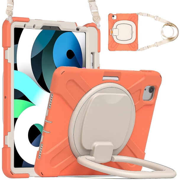 Funda a juego para iPad Air4 de 10,9 pulgadas con correa para el hombro, soporte de anilla ajustable grande, portalápices y protección contra golpes.