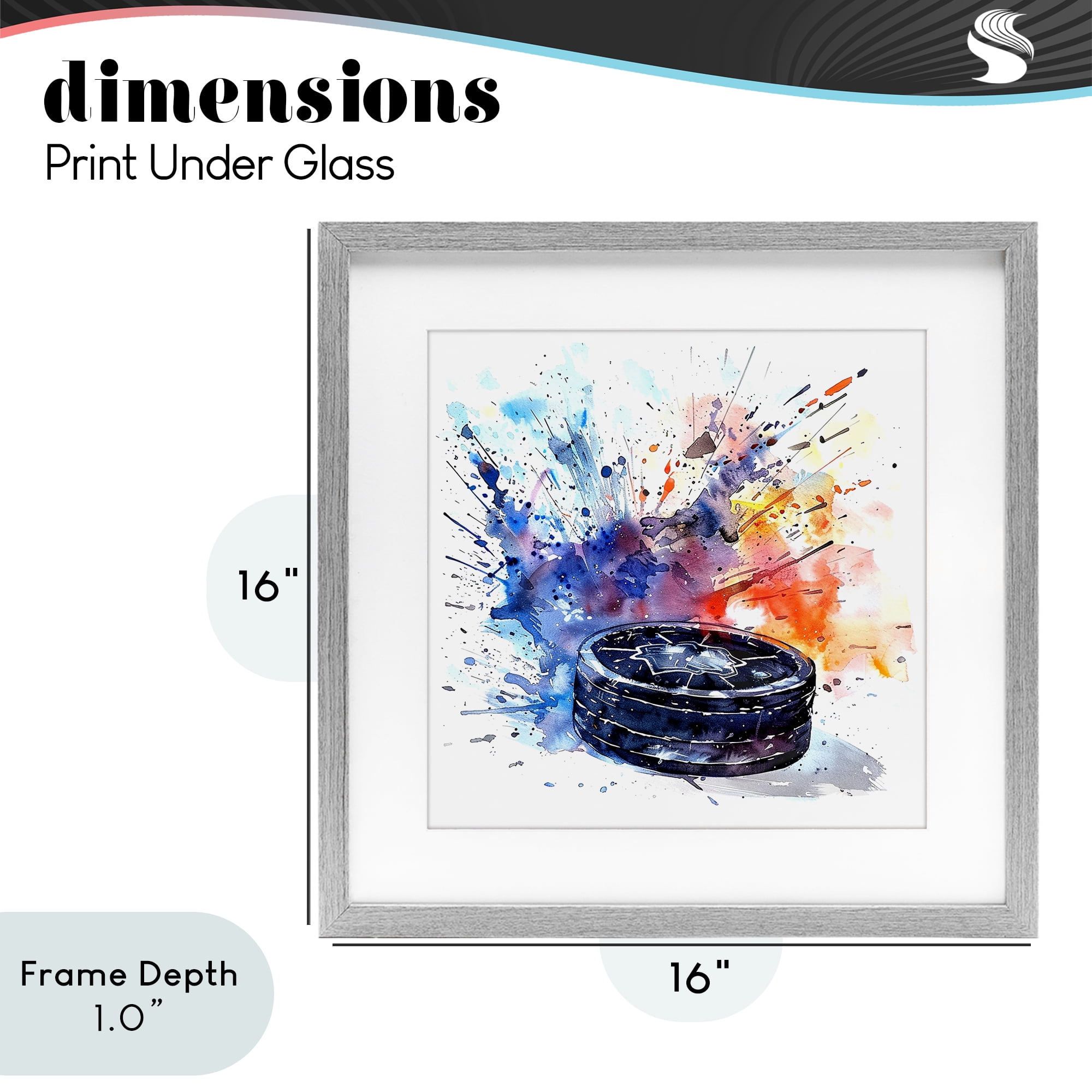 Stupell Industries Hockey Splash Watercolor Burst Gray Framed Print Under Glass, design by LSR Design Studio