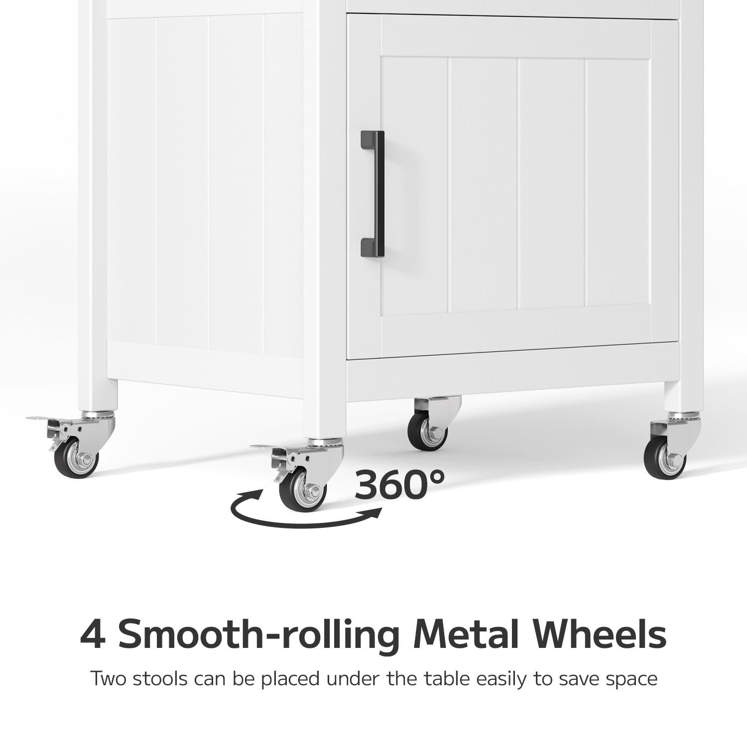 Asofer Rolling Kitchen Island Cart with Storage and Drawer, Small Coffee Cart, Microwave Stand on Wheels, White