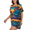 thumbnail image 2 of Daiia Colorful Textured Chihuahua Pattern Womens Pajama Sets Short Sleeve Pajamas for Women Sets Soft Lounge Sets Casual Round Neck Sleepwear PJS-3X-Large, 2 of 7