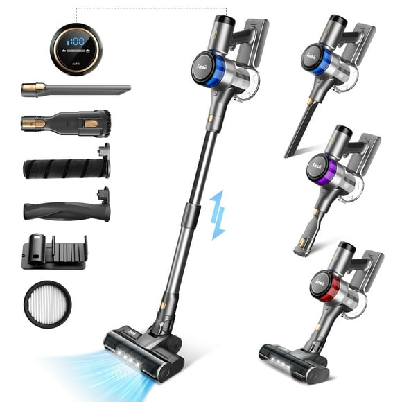 INSE Cordless Vacuum Cleaner, 55min Max Runtime, 400W/30Kpa Rechargeable Stick Vacuum with LED Display, 4 Suction Modes with Smart Adjustment Handheld Vacuum Cordless for Carpet Floor Pet Hair
