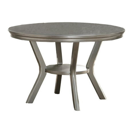 Saltoro Sherpi Rubber Wood Round Dining Table With Bottom Shelf Silver