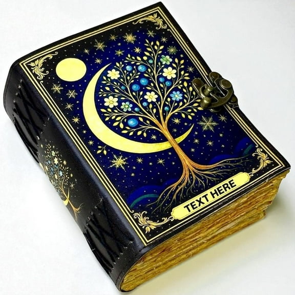 Personalized Moon Tree Leather Journal – Handmade Grimoire, 200 Pages Witchcraft Spell Book of Shadows,