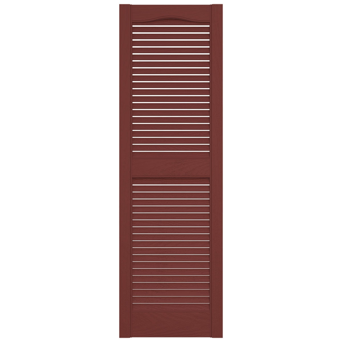 Ekena Millwork 12"W x 36"H Mid-America Vinyl, Standard Size Cathedral Top Center Mullion, Open Louver Shutter, w/Installation Shutter-Lok's & Matching Screws (Per Pair), 027 - Burgundy Red