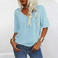 thumbnail image 2 of Tops for Women Trendy, Comdrip Women's 3/4 Sleeve Shirts V Neck Loose Fitting Tops Casual Solid Color Tshirts Trendy Basic Tunic Summer Ladies Tops Womens Tops Casual Light Blue S, 2 of 7