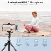 USB C Mini Wireless Lavalier Microphone for iPhone/Android,Lapel Mic with Noise Reduction,Lav Mic for Video Recording,Tiny Microphone Content Creator Interview for Tiktok,Youtube,Vlog (Black)