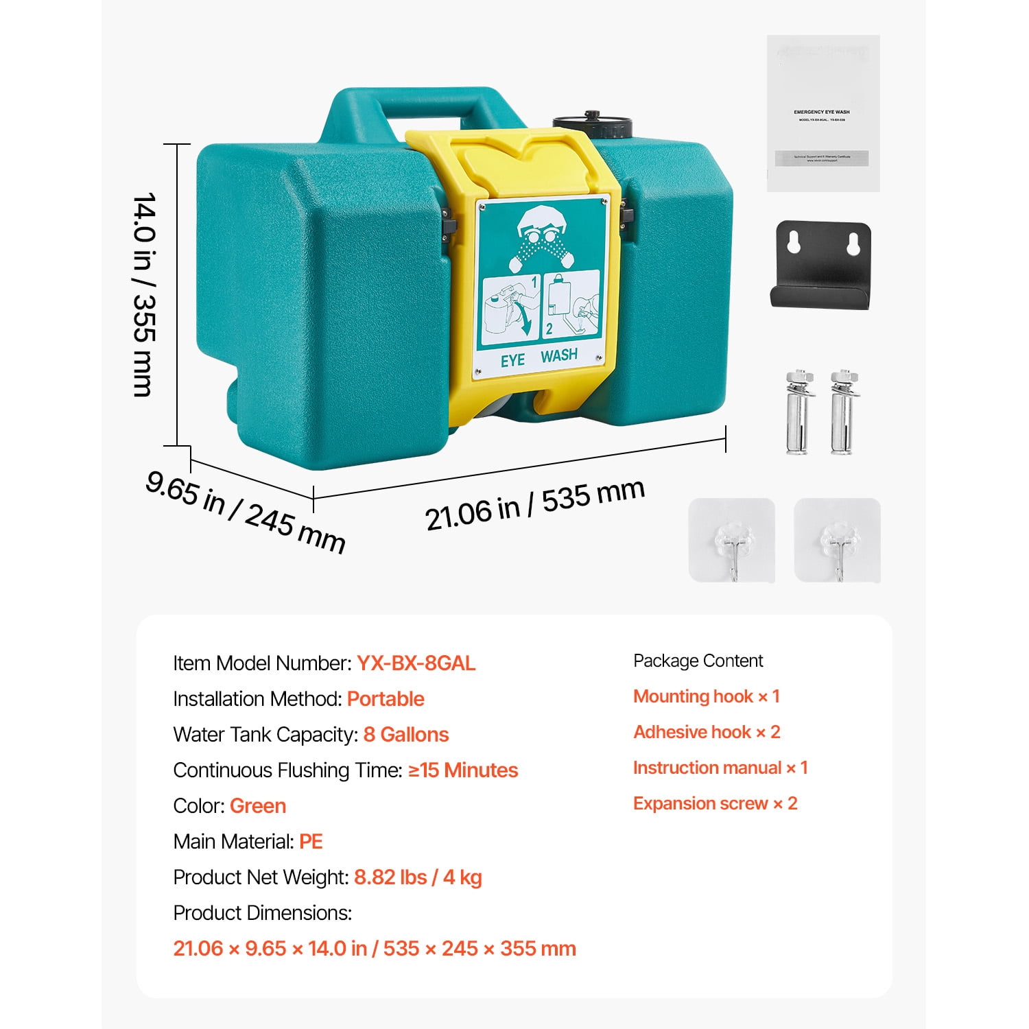 KFFKFF Mobile Eye Rinse Station, 8 Gallons, Compliant with OSHA Standards, Wall or Flat Surface Installation, Emergency Eye Rinse Device with Dual Sprays, Essential Safety Equipment