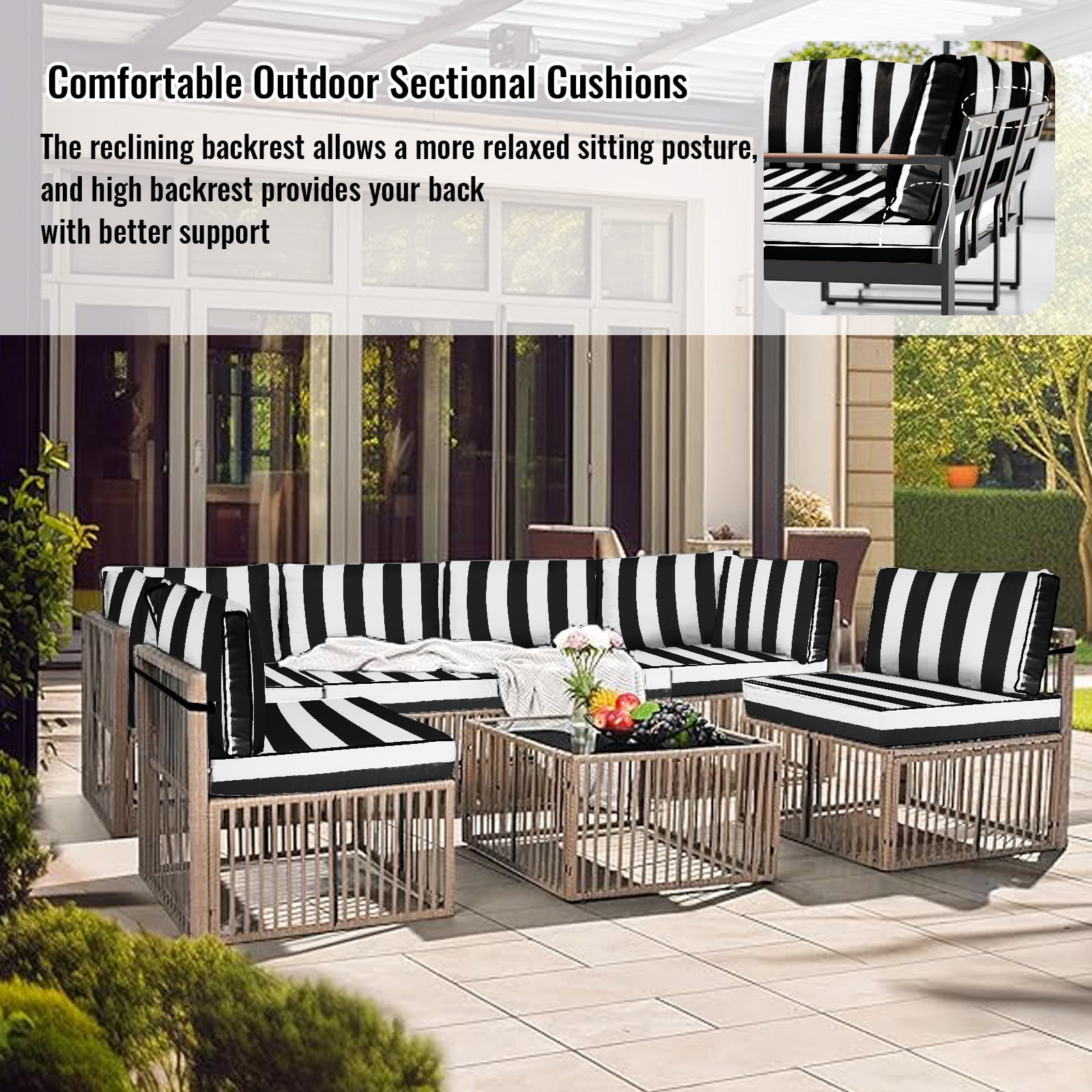 YLLN 14-Piece Sofa Cushion Set, 4in Thick Replacement Cushions For Outdoor Furniture, Water-Resistant Patio Outdoor Sectional Cushions, For 6-Seat Sectional Patio Conversation