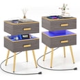 thumbnail image 1 of Costway 2 Tables de Chevet avec Station de Charge 2 Ports USB 2 Prises Lumières LED Modernes, 1 of 9