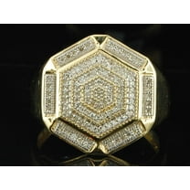 Diamond Hexagon Design Pinky Ring Mens 10K Yellow Gold Round Pave 0.33 Tcw.