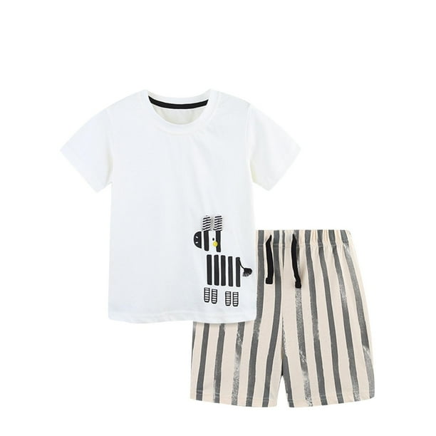 Odeerbi 2-8 Años Niños Ropa de Verano Camiseta de Manga Corta de Algodón A Rayas Shorts Conjunto de Dos Piezas Cintura Elástica Suelta