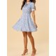 thumbnail image 5 of Vestido de verano floral de manga corta con cuello de lazo de INSPIRE CHIC para mujer en púrpura M, 5 of 6