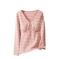 thumbnail image 2 of Women's Maternity Shirts Solid Color Ribbed Long Sleeve Pregnancy Tops V Neck Classic Fashion Lightweight Pregnant Clothes Casual Trendy Blouse Pink 01 XL, 2 of 5